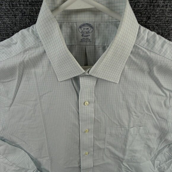 Brooks Brothers Classic Cotton Check Non-Iron Blue 17-34 Spread Men Shirt Adult - Picture 1 of 16
